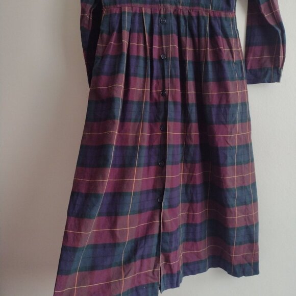 Talbots Vintage Plaid Button Front Dress S/M Flannel Midi Shirtdress - Picture 8 of 11